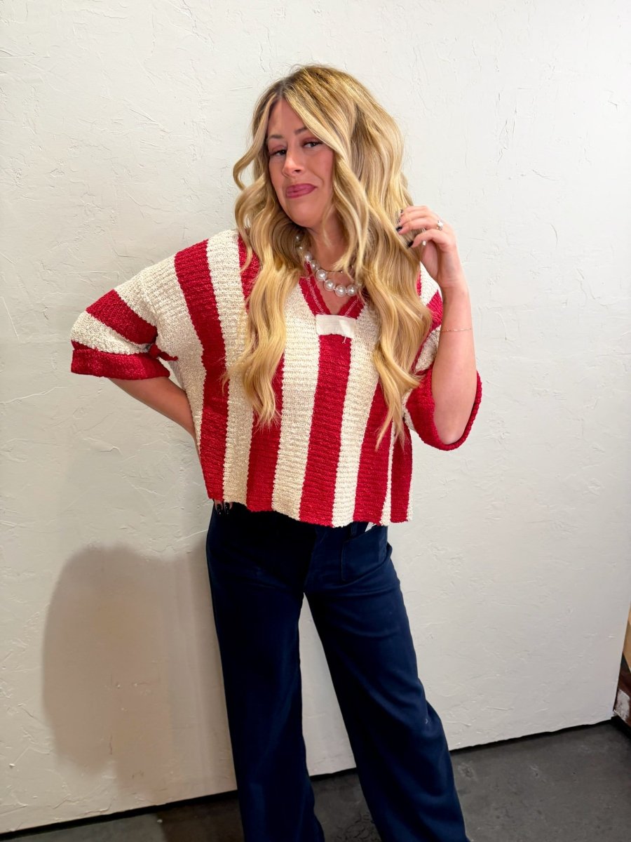 Champion Stripe Sweater - Red - Revel Boutique