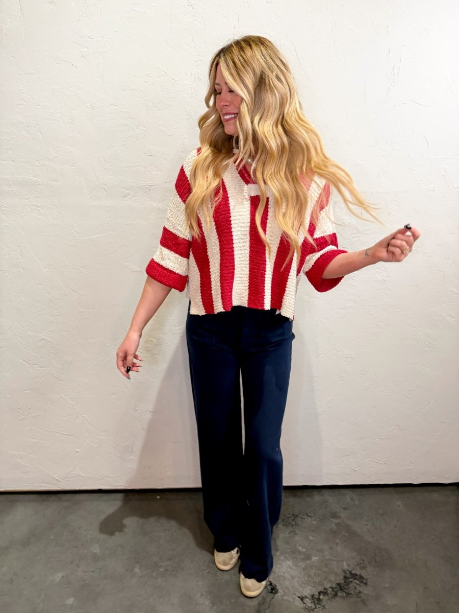 Champion Stripe Sweater - Red - Revel Boutique