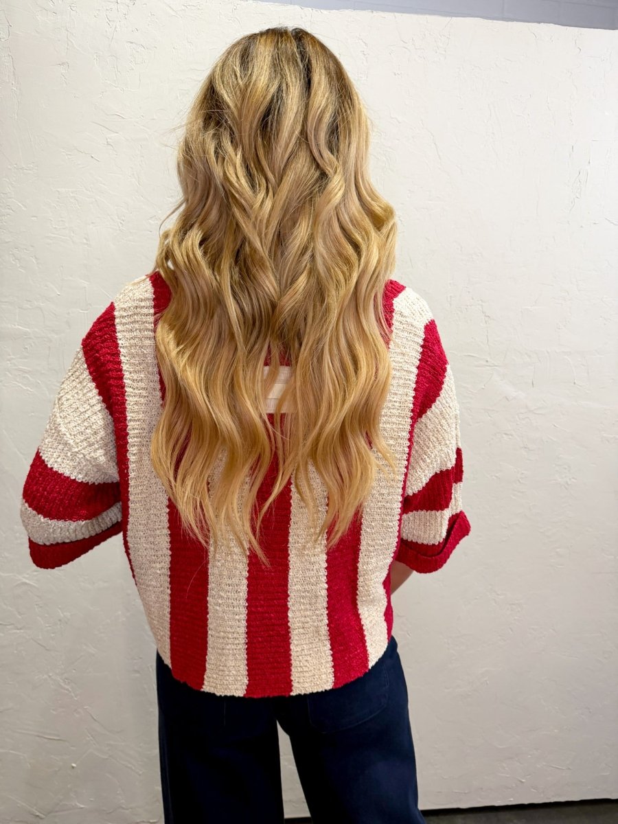 Champion Stripe Sweater - Red - Revel Boutique