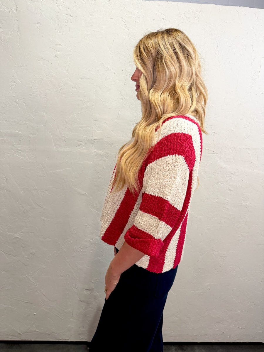 Champion Stripe Sweater - Red - Revel Boutique