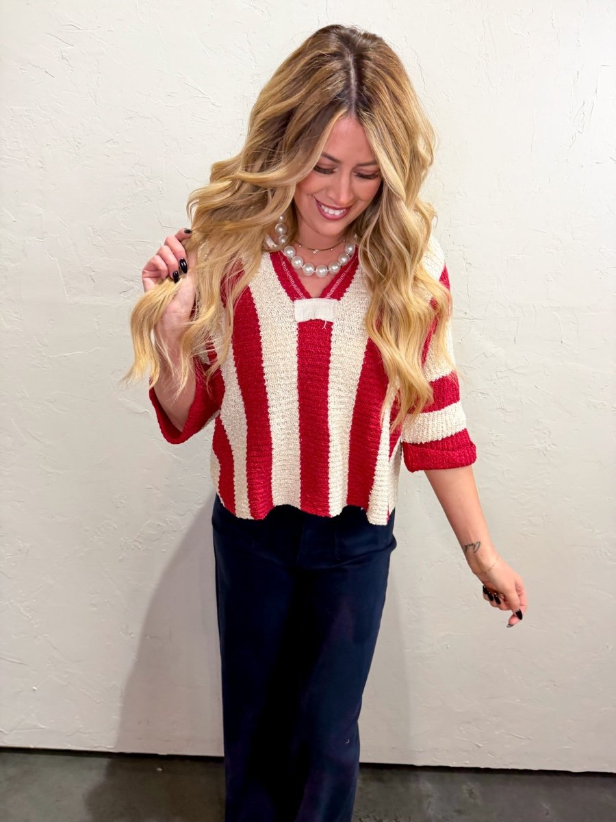 Champion Stripe Sweater - Red - Revel Boutique