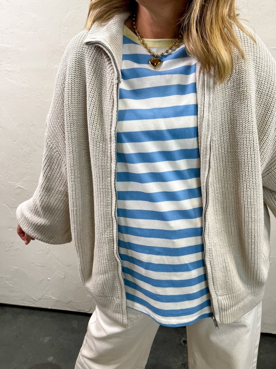 Chandler Zip Up Sweater - Taupe - Revel Boutique