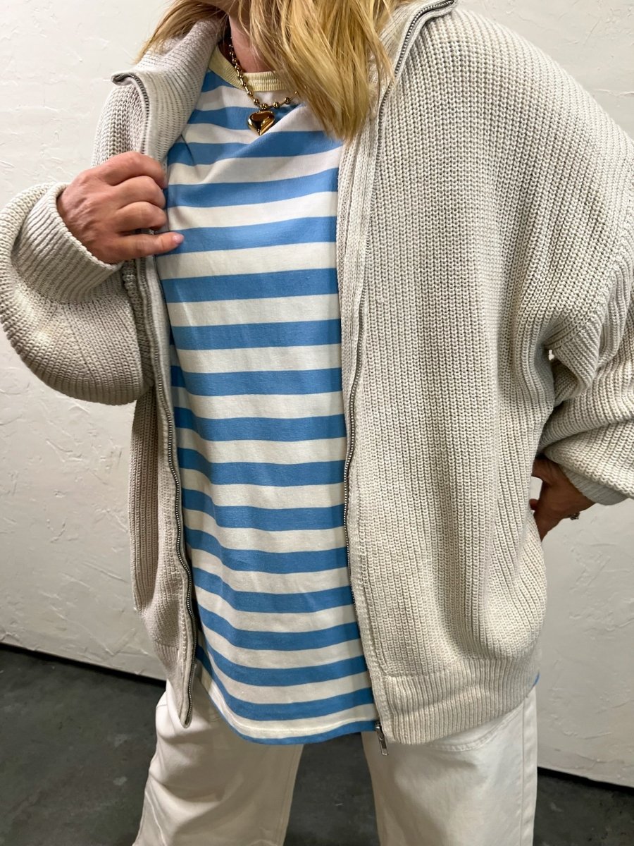Chandler Zip Up Sweater - Taupe - Revel Boutique