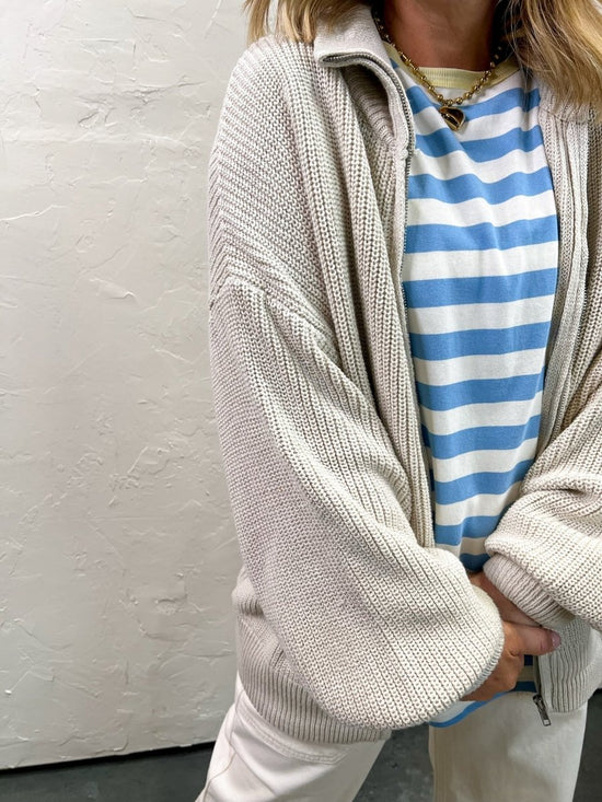 Chandler Zip Up Sweater - Taupe - Revel Boutique