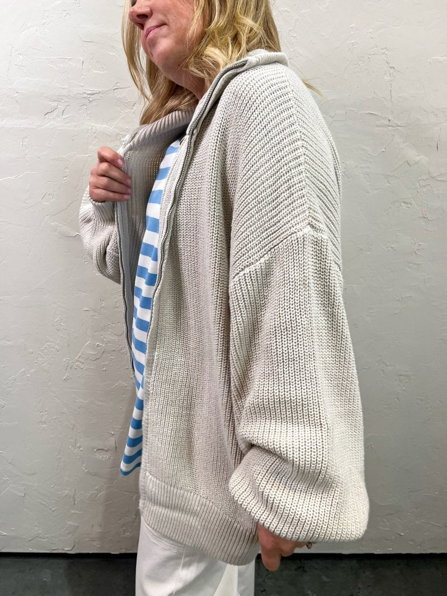 Chandler Zip Up Sweater - Taupe - Revel Boutique