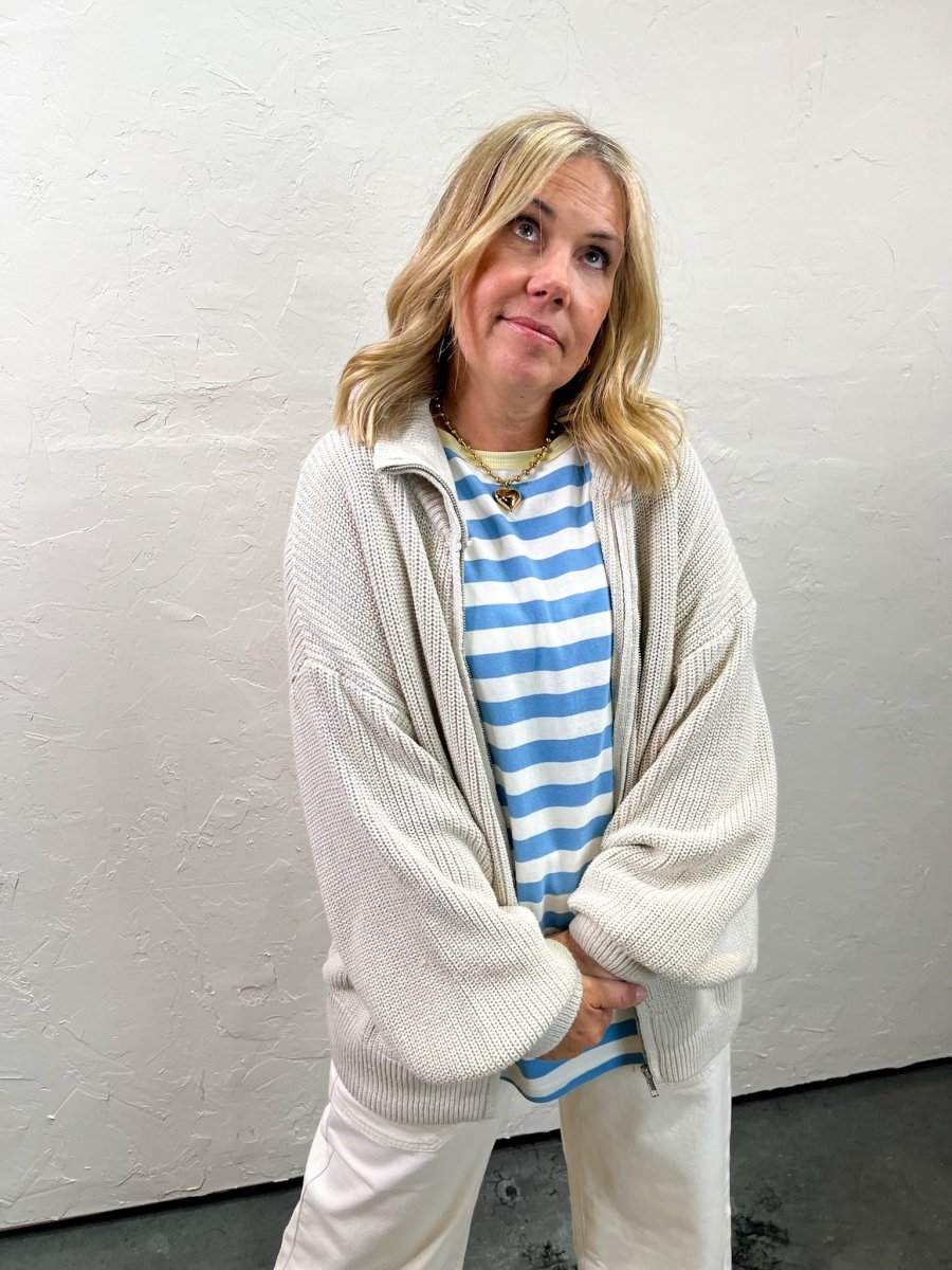 Chandler Zip Up Sweater - Taupe - Revel Boutique