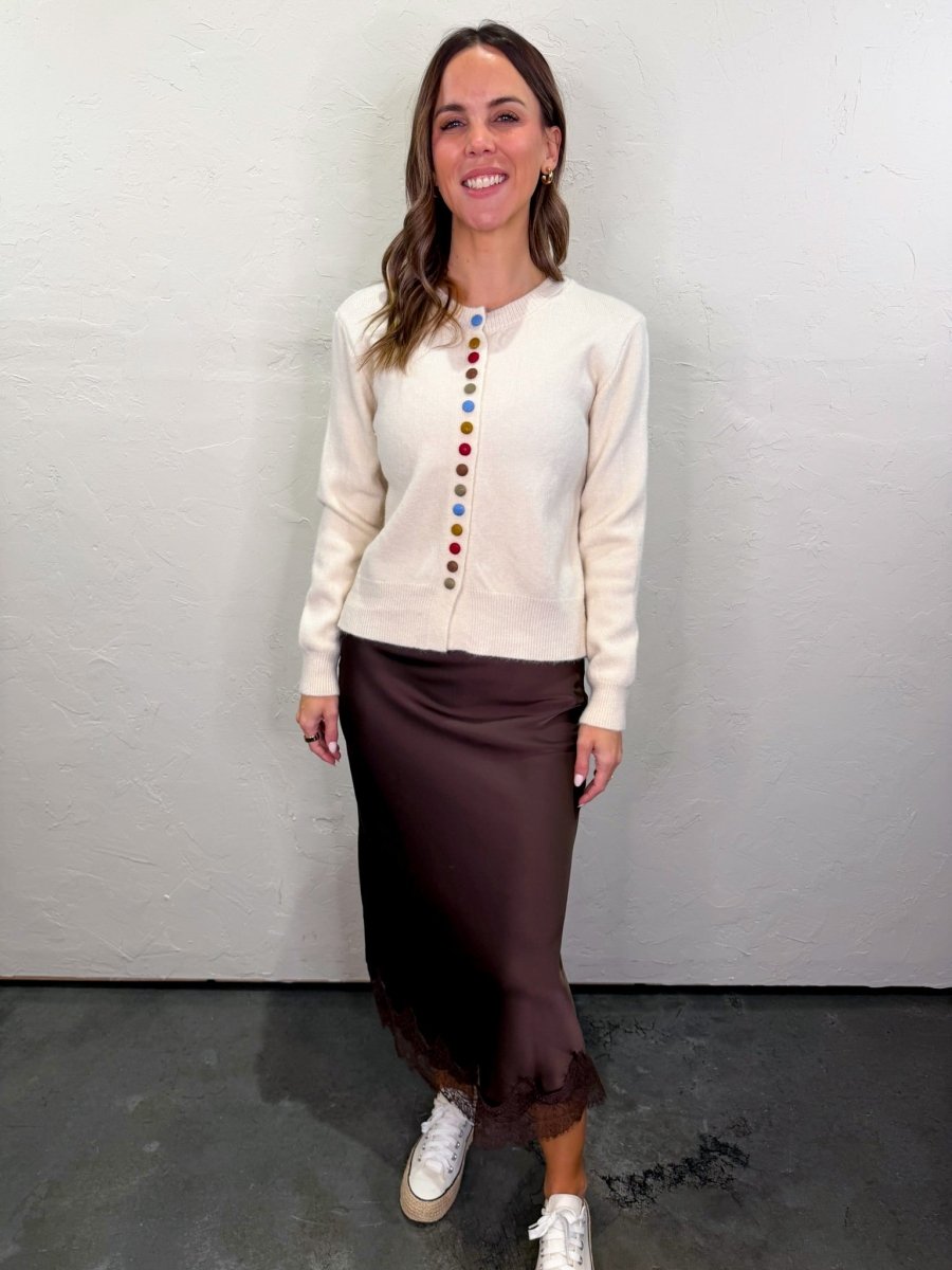 Cheers Lace Trim Midi Skirt - Brown - Revel Boutique