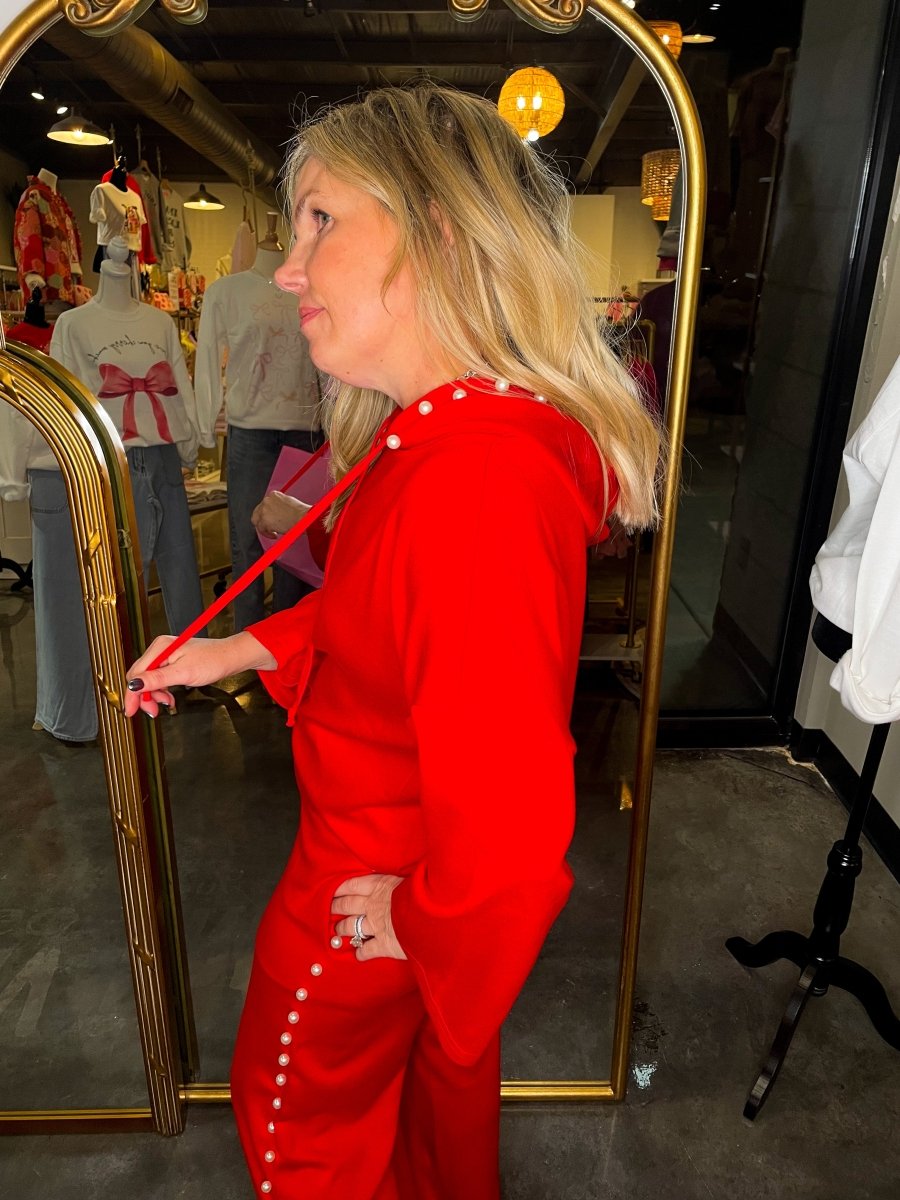 Cherry Bomb Pearl Hooded Top - Red - Revel Boutique