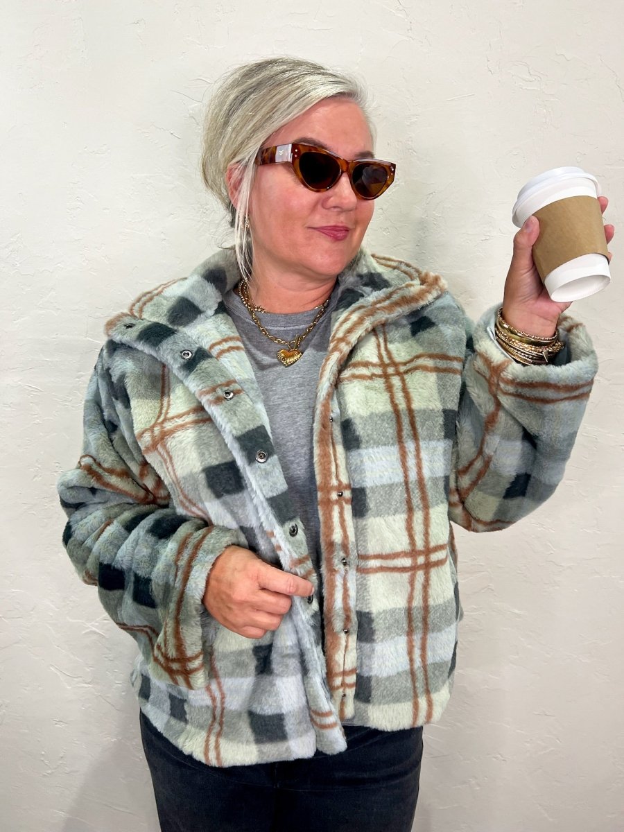 Chi Town Plaid Fur Jacket - Revel Boutique