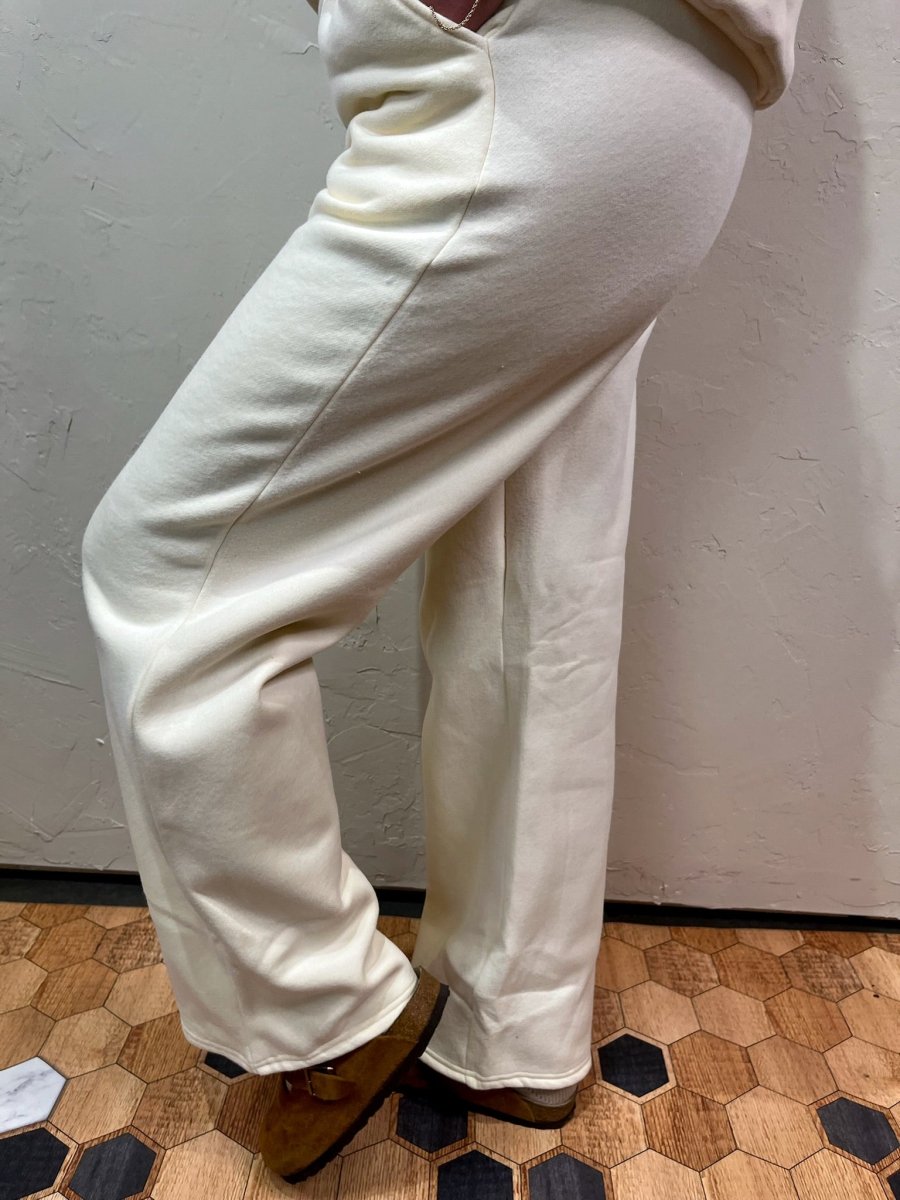 Chill Vibe Wide Leg Sweatpant - Cream - Revel Boutique