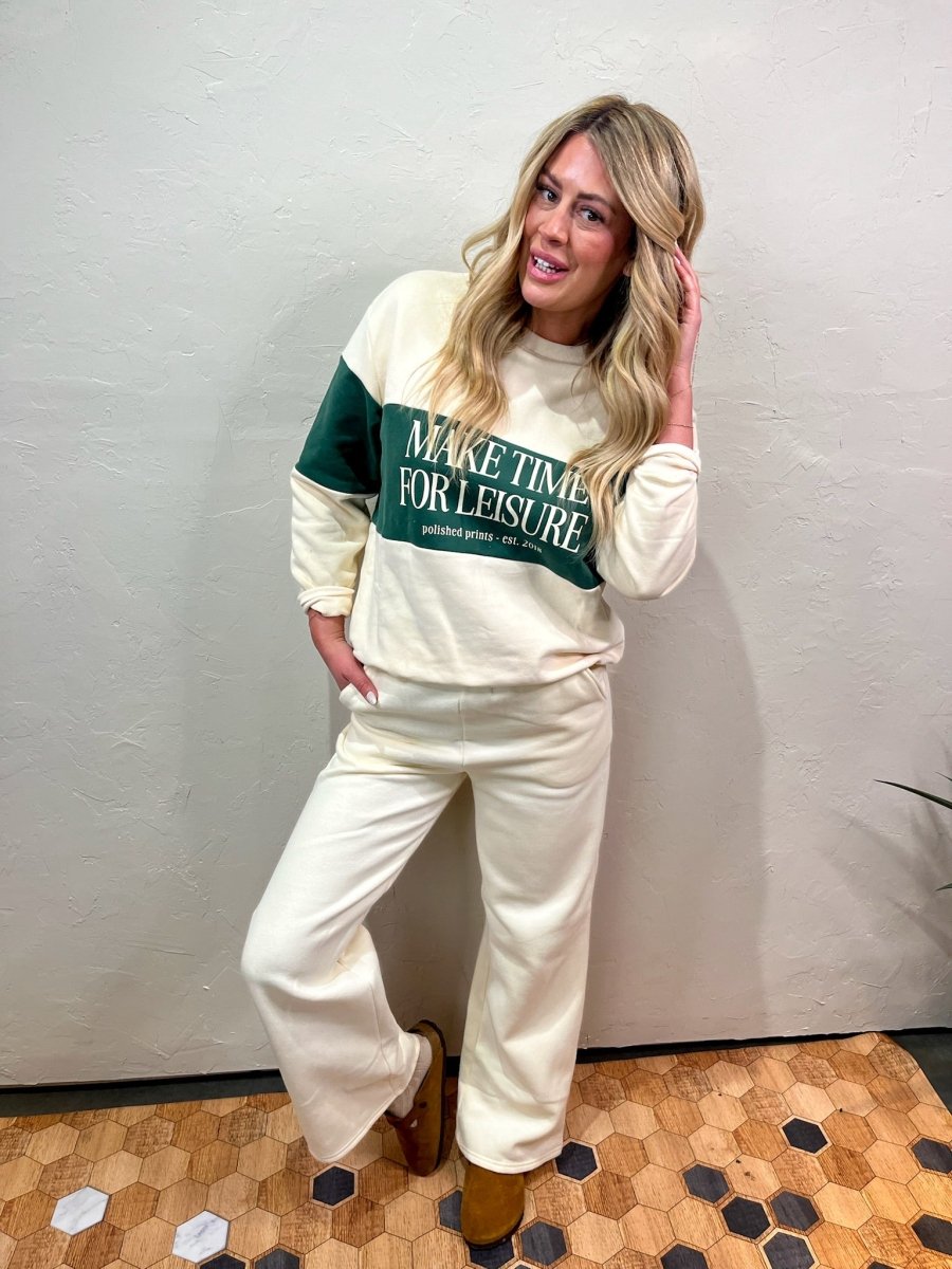 Chill Vibe Wide Leg Sweatpant - Cream - Revel Boutique