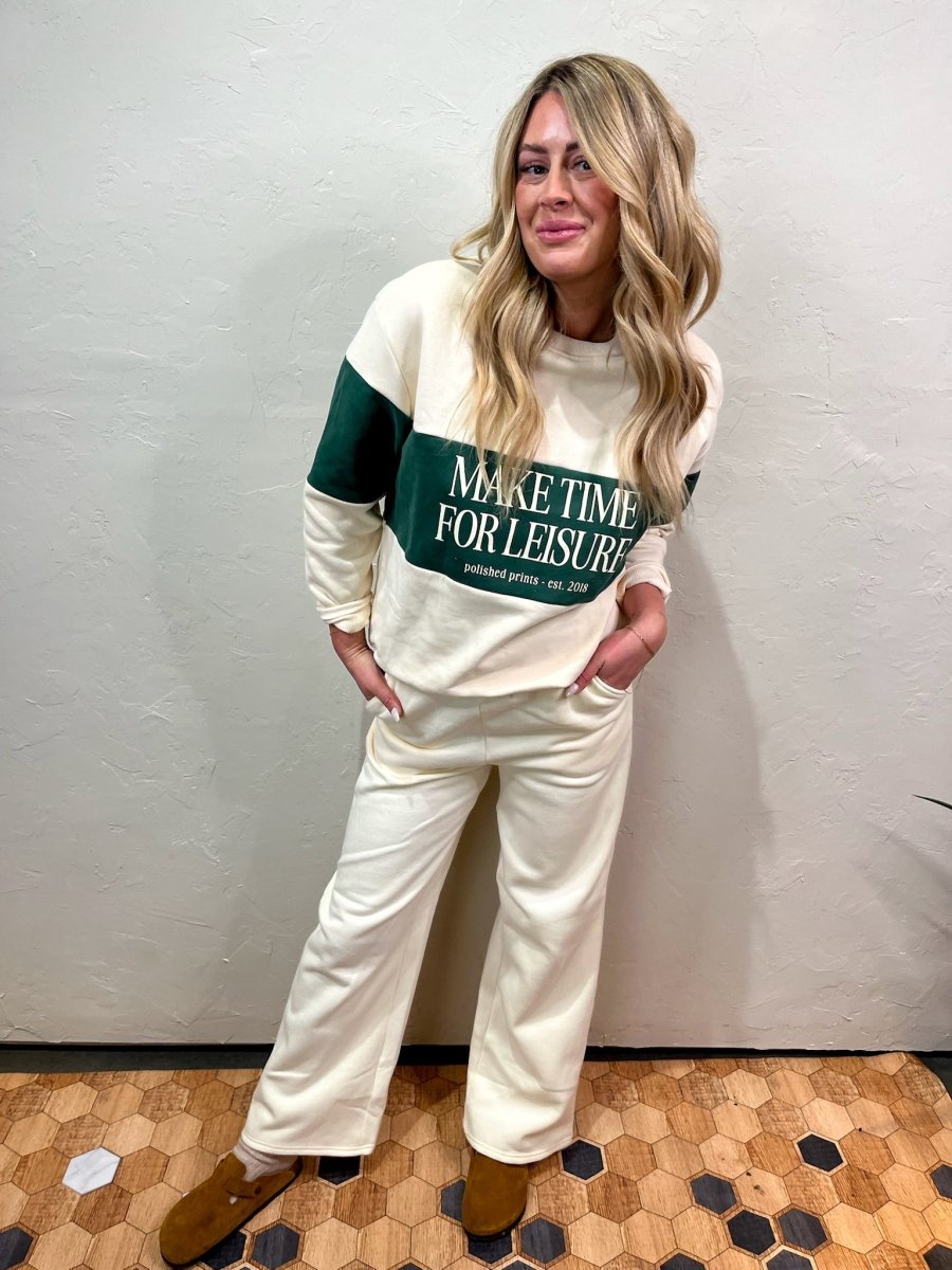 Chill Vibe Wide Leg Sweatpant - Cream - Revel Boutique