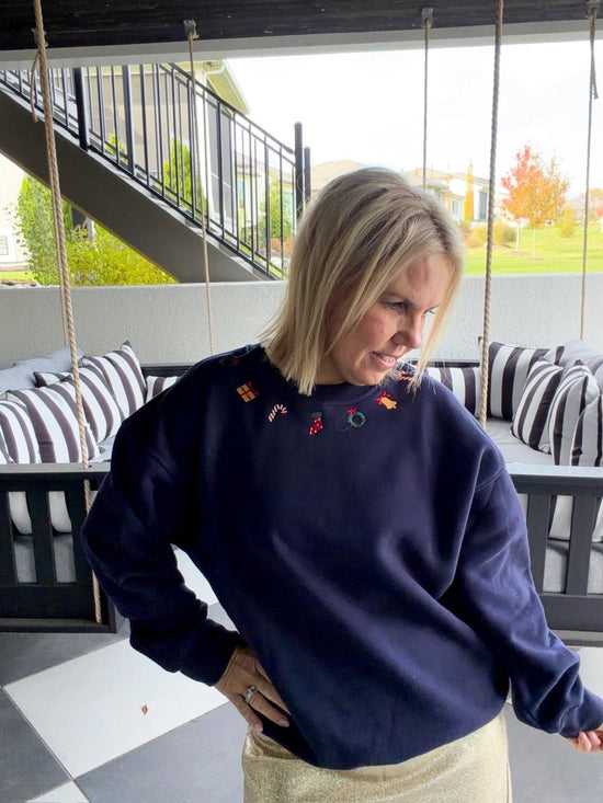 Christmas Charms Sweatshirt - Navy - Revel Boutique