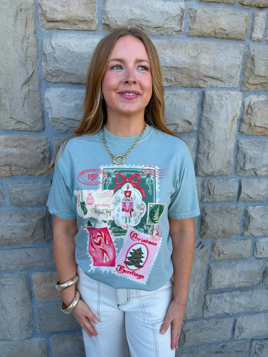 Christmas Stamps Graphic Tee - Revel Boutique