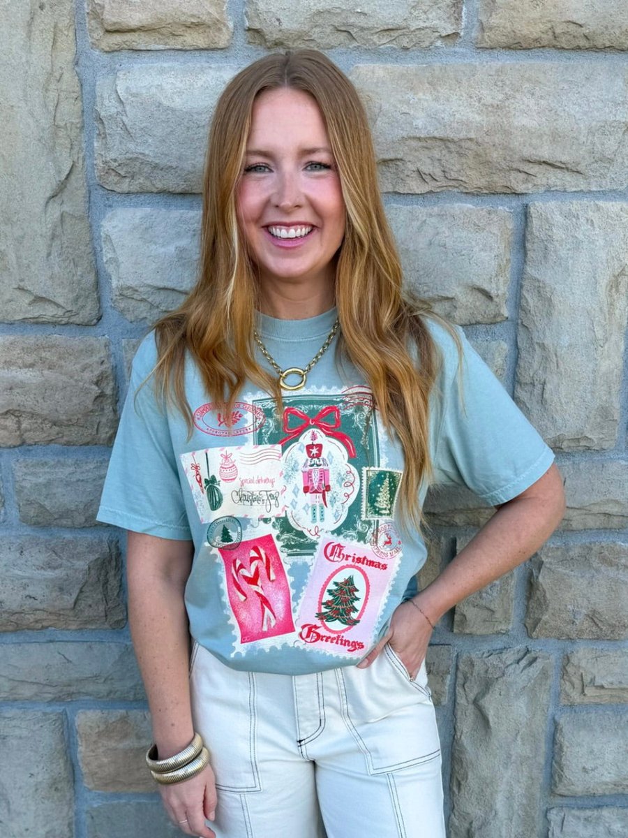 Christmas Stamps Graphic Tee - Revel Boutique