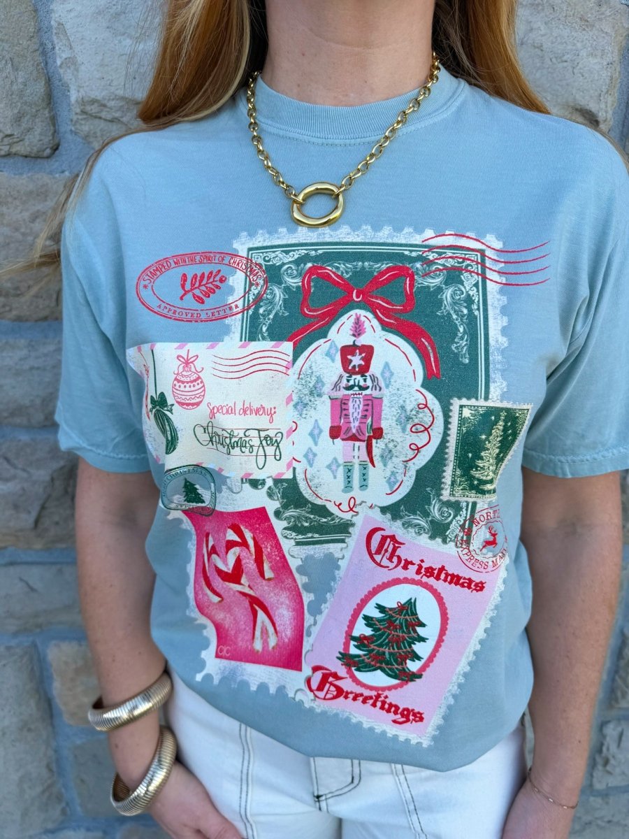 Christmas Stamps Graphic Tee - Revel Boutique