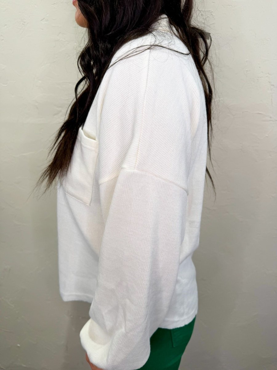 Coffee Date Collar Top - Off White - Revel Boutique