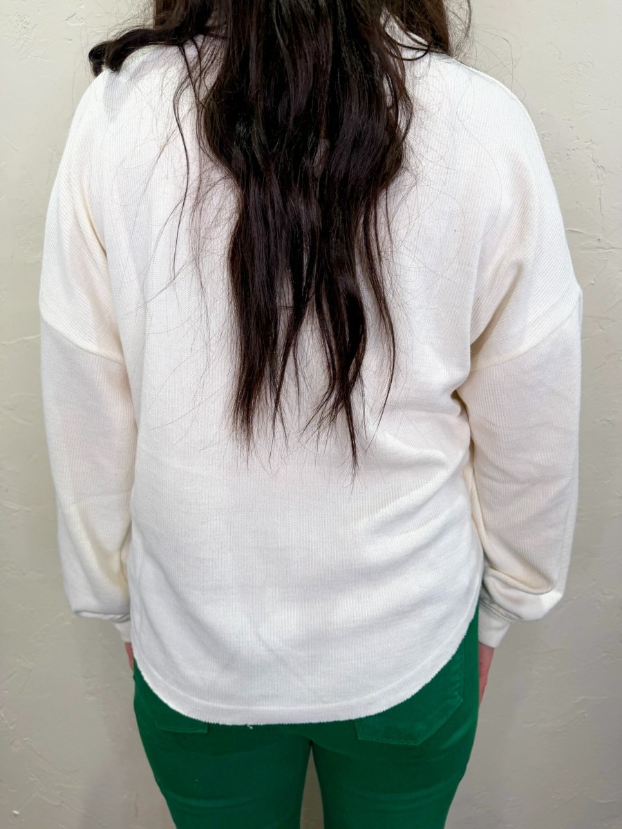 Coffee Date Collar Top - Off White - Revel Boutique