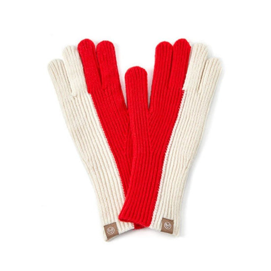 Colorblock Rib Knit Gloves - Red - Revel Boutique