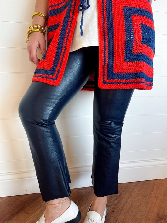 Load image into Gallery viewer, Commando: Faux Leather Cropped Flare - Navy - Revel Boutique
