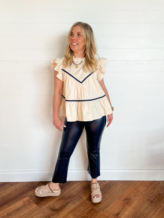 Load image into Gallery viewer, Commando: Faux Leather Cropped Flare - Navy - Revel Boutique
