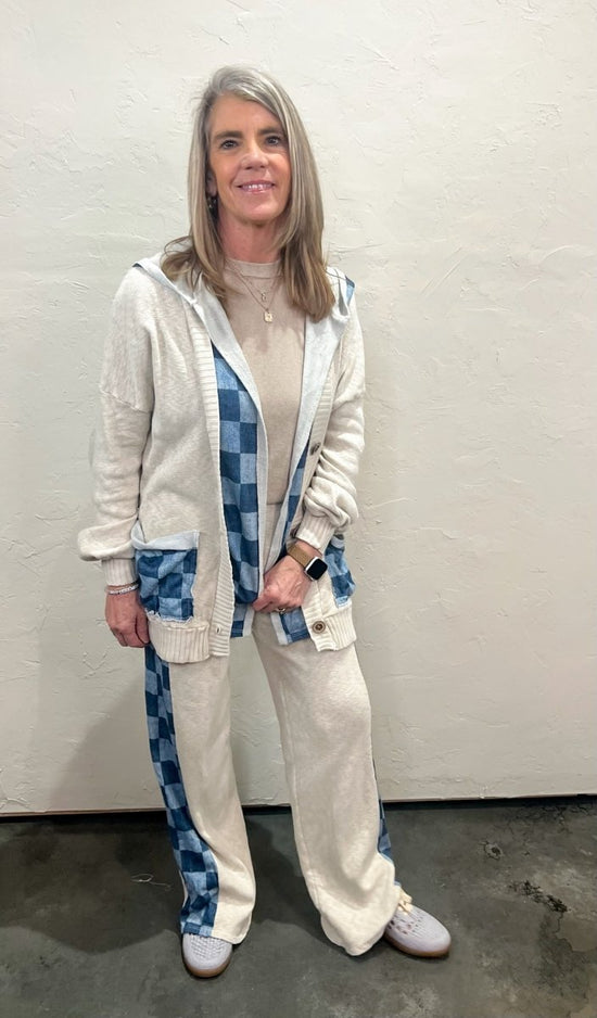 Cooper Check Mix Pants - Snow/Blue - Revel Boutique