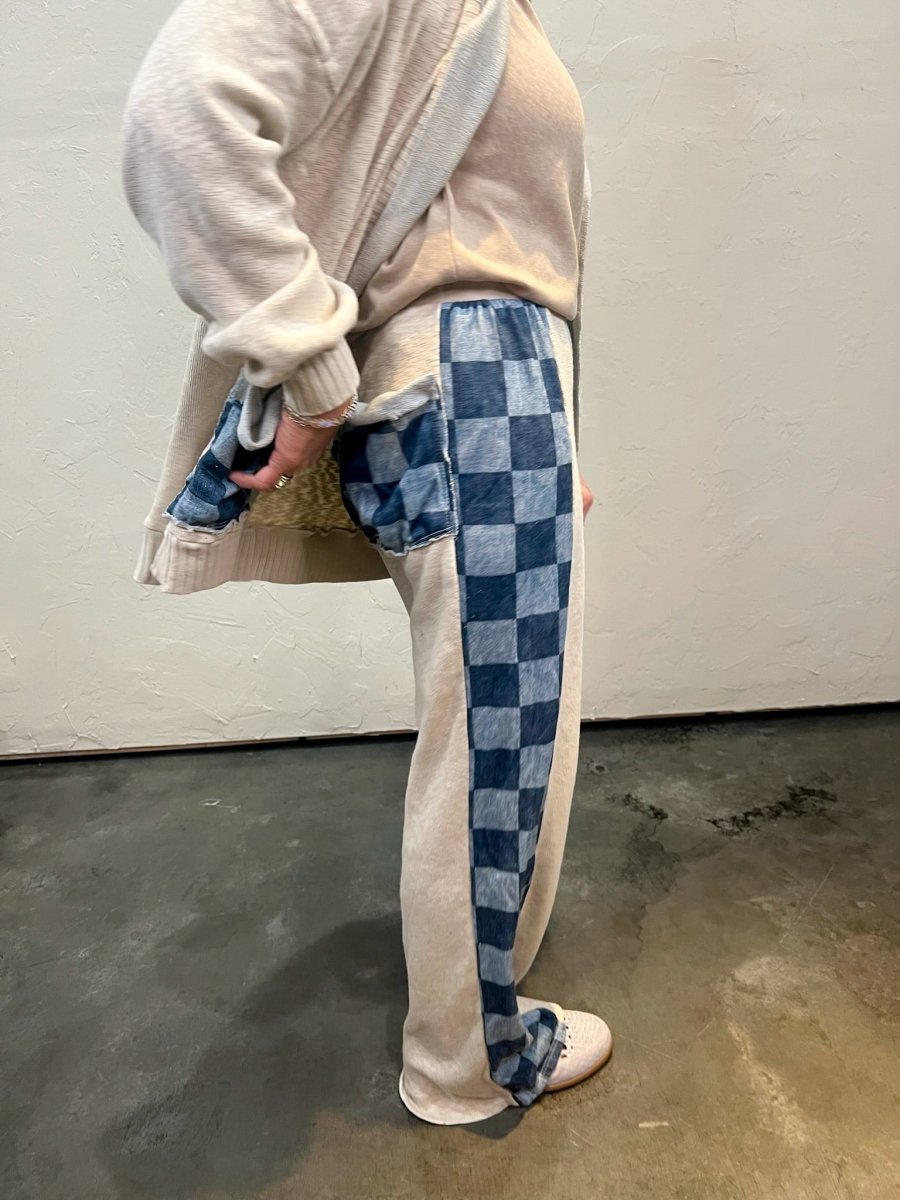 Cooper Check Mix Pants - Snow/Blue - Revel Boutique
