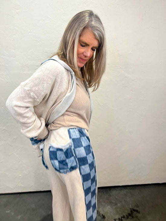 Cooper Check Mix Pants - Snow/Blue - Revel Boutique