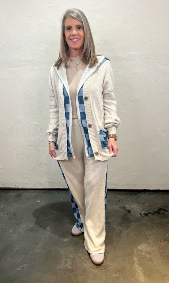 Cooper Check Mix Pants - Snow/Blue - Revel Boutique