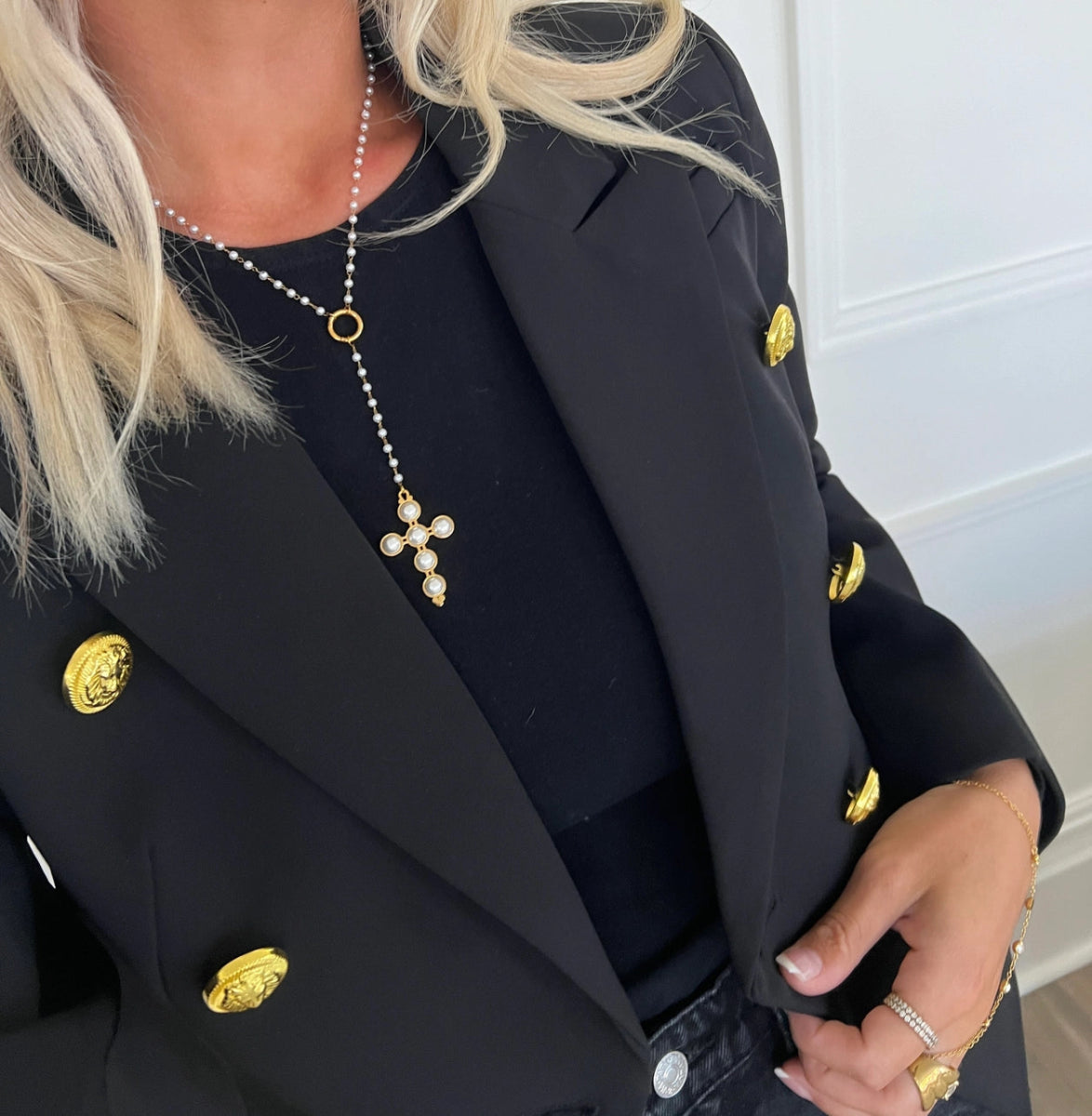 CSP: Lariat Pearl Cross Necklace - Revel Boutique