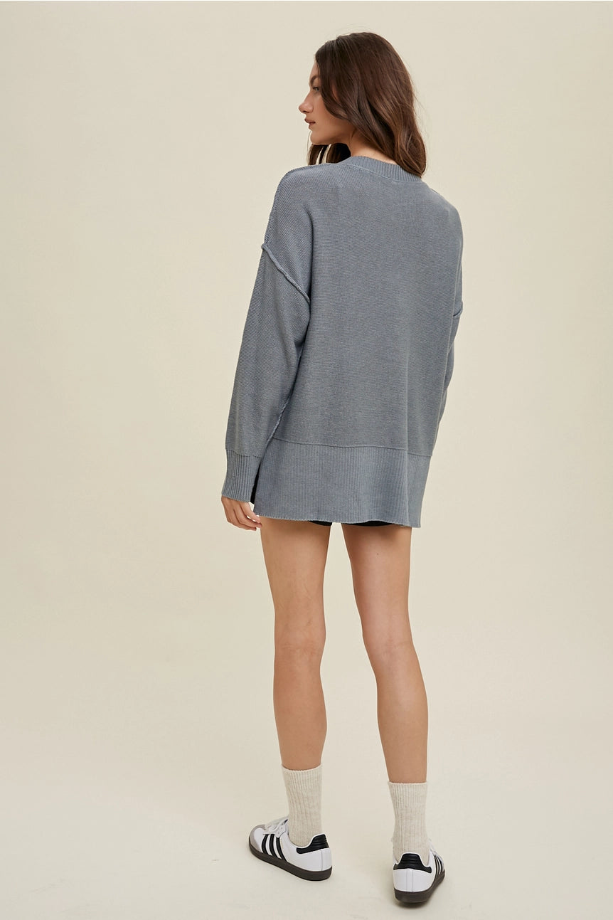 Load image into Gallery viewer, Jet Set Side Slit Sweater - Grey/Mint
