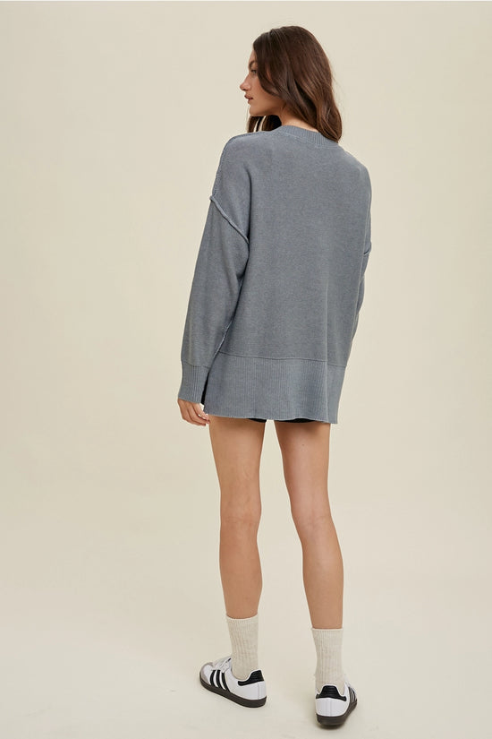 Jet Set Side Slit Sweater - Grey/Mint