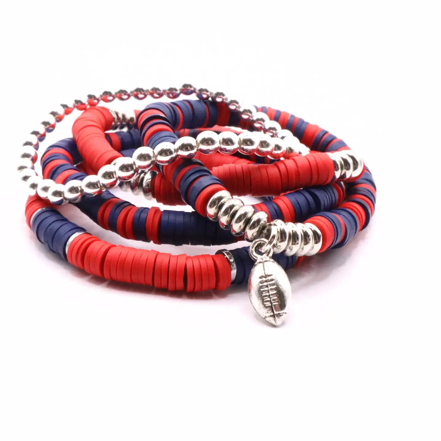 Red and Blue Game Day Heishi Bead Bracelet Stack