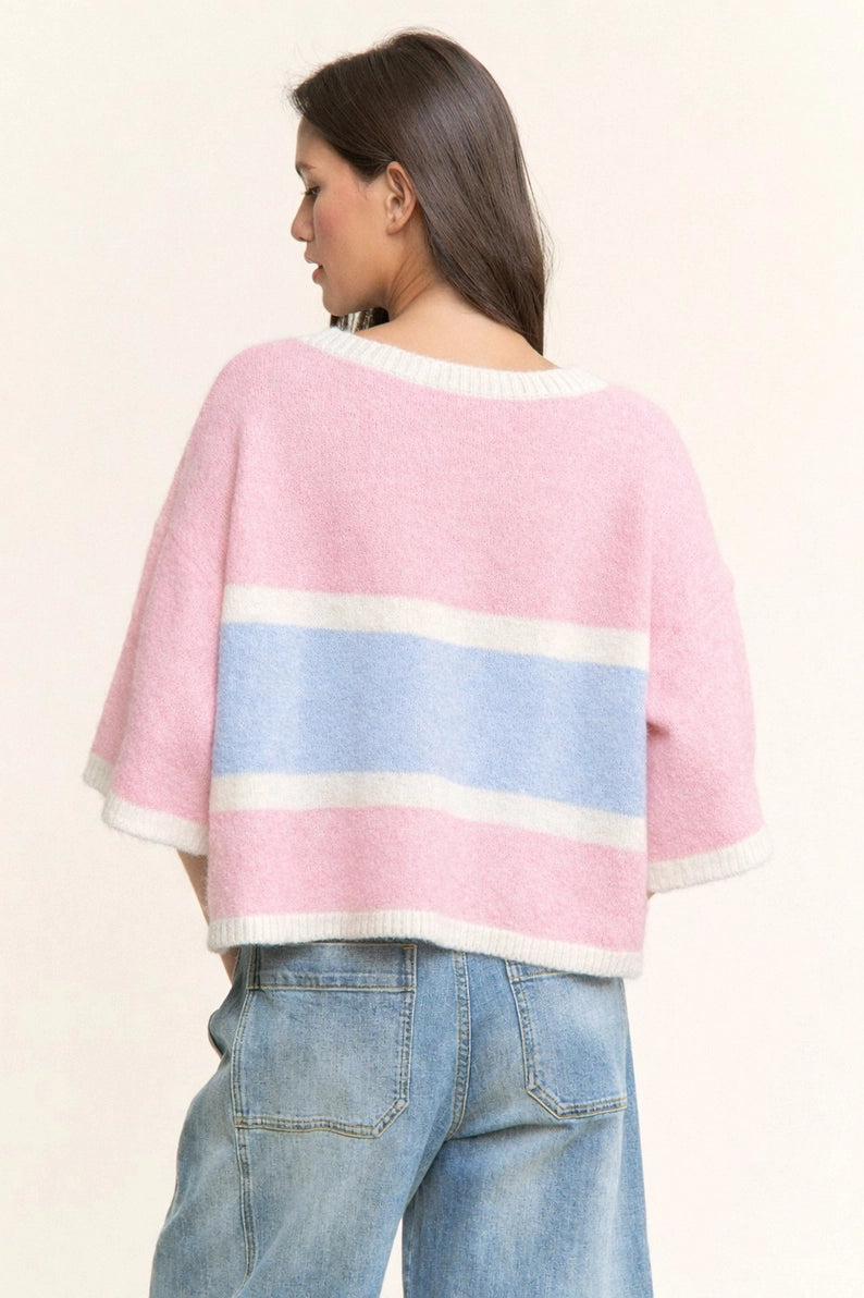 Lou Short Sleeve Cardi - Pink/Blue