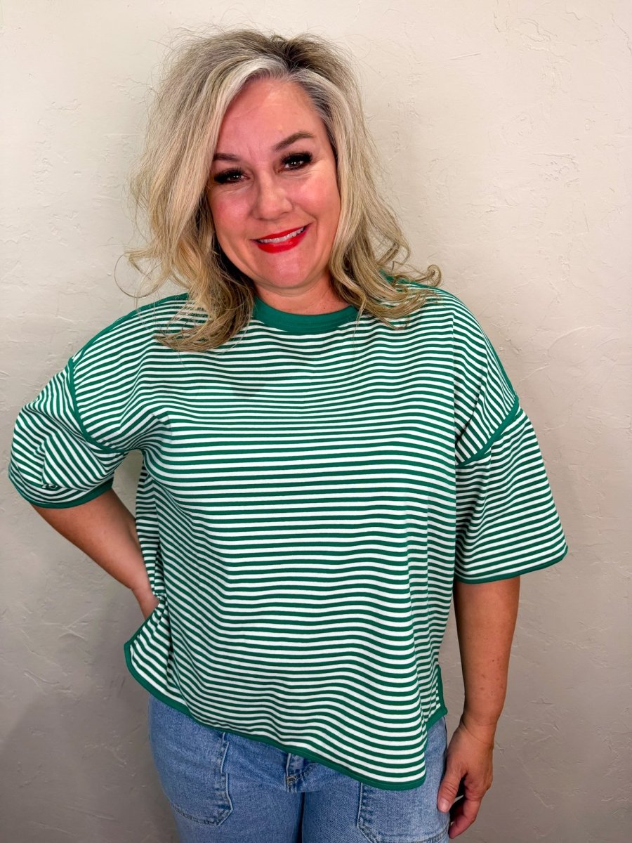 Daryl Striped Top - Green/White - Revel Boutique