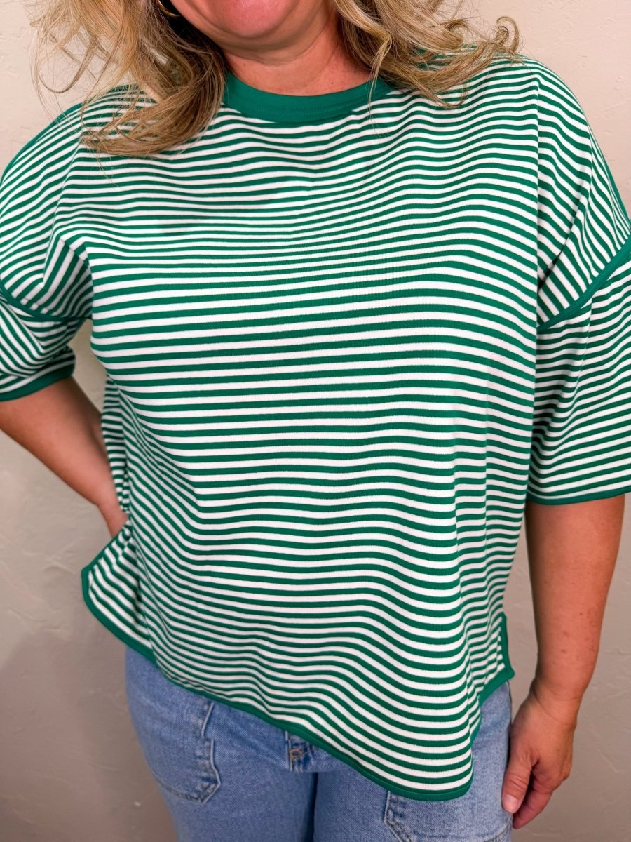 Daryl Striped Top - Green/White - Revel Boutique