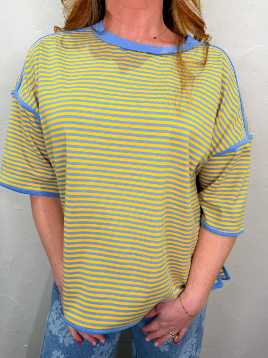 Daryl Striped Top - Yellow/Blue - Revel Boutique