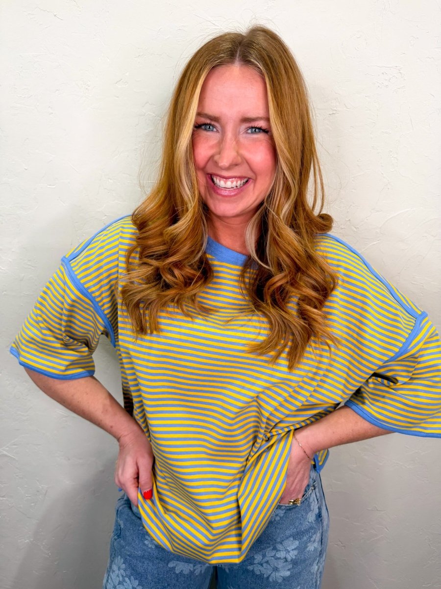 Daryl Striped Top - Yellow/Blue - Revel Boutique