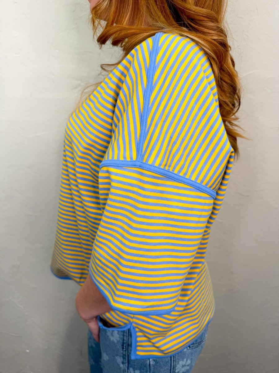 Daryl Striped Top - Yellow/Blue - Revel Boutique