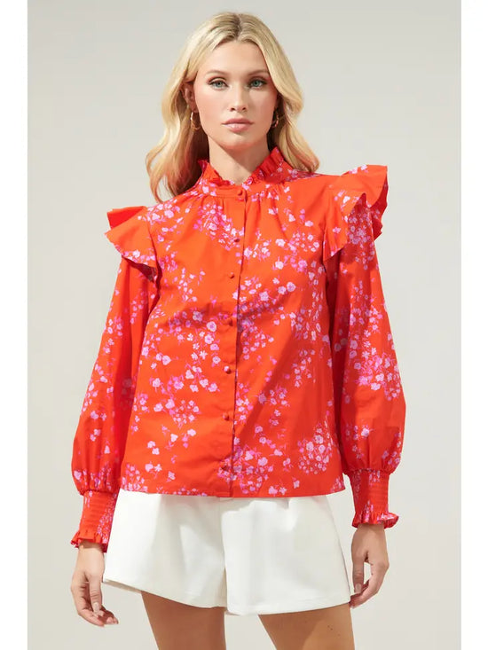 Ibis Floral Button Front Poplin Blouse by Sugar Lips
