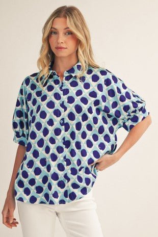 Dotty Satin Blouse - Blue - Revel Boutique