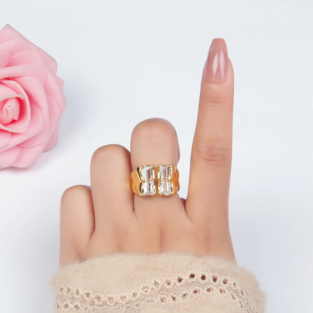 Double Baguette Signet Wrap Ring - Revel Boutique