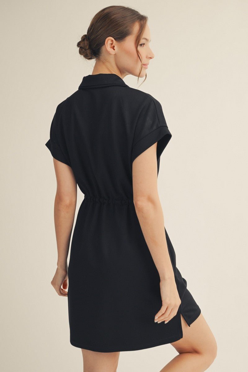Drawstring Waist Casual Dress - Black - Revel Boutique