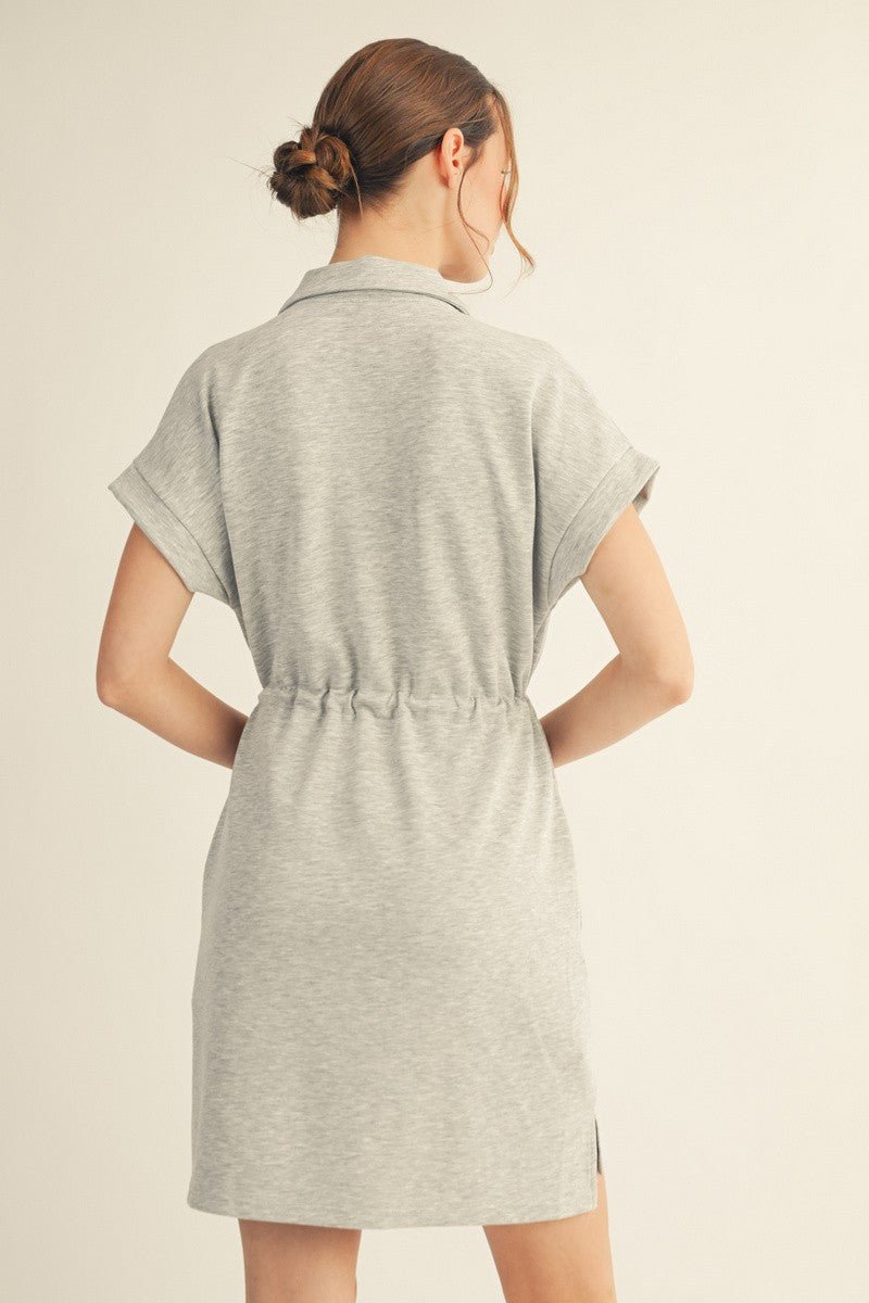 Drawstring Waist Casual Dress - Grey - Revel Boutique