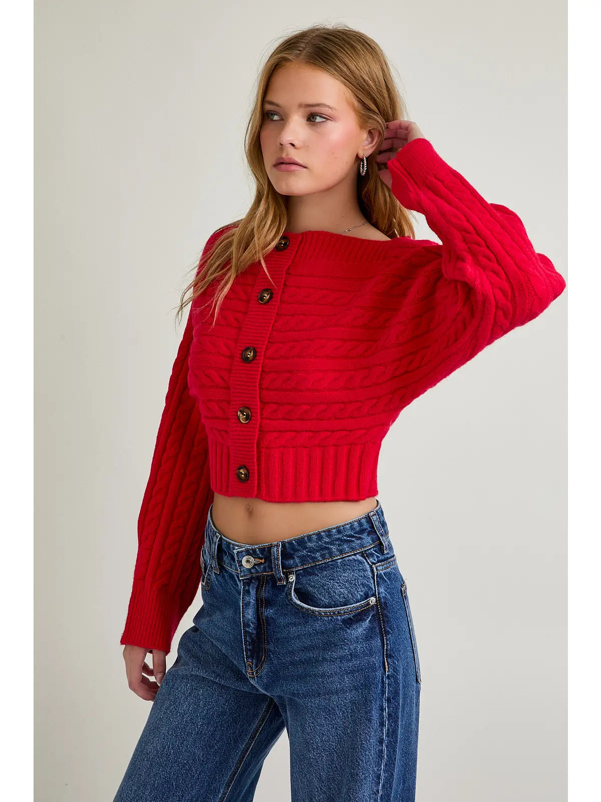 Cable Off Shoulder -Red