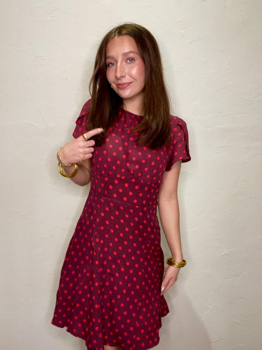 Ella Polkadot Dress - Burgundy - Revel Boutique