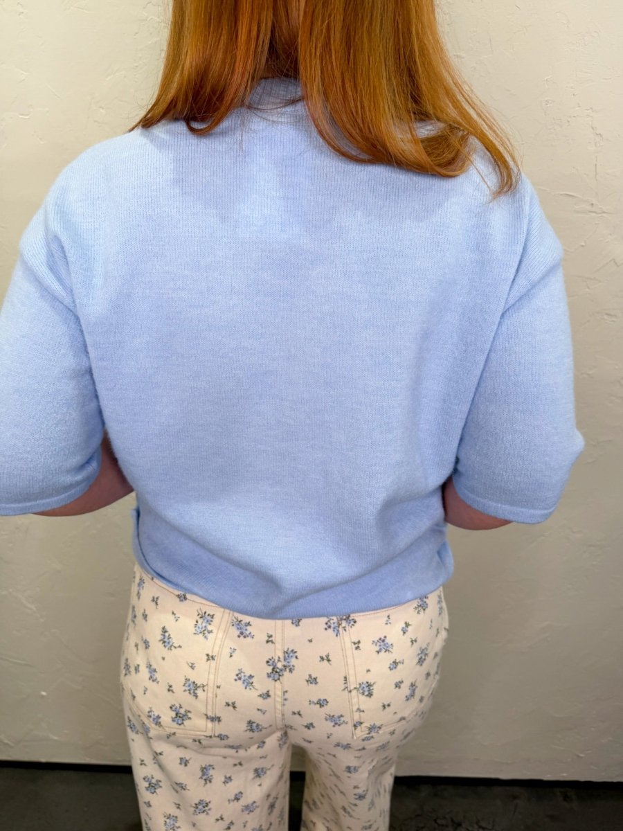 Elsa Short Sleeve Cardi - Ice Blue - Revel Boutique