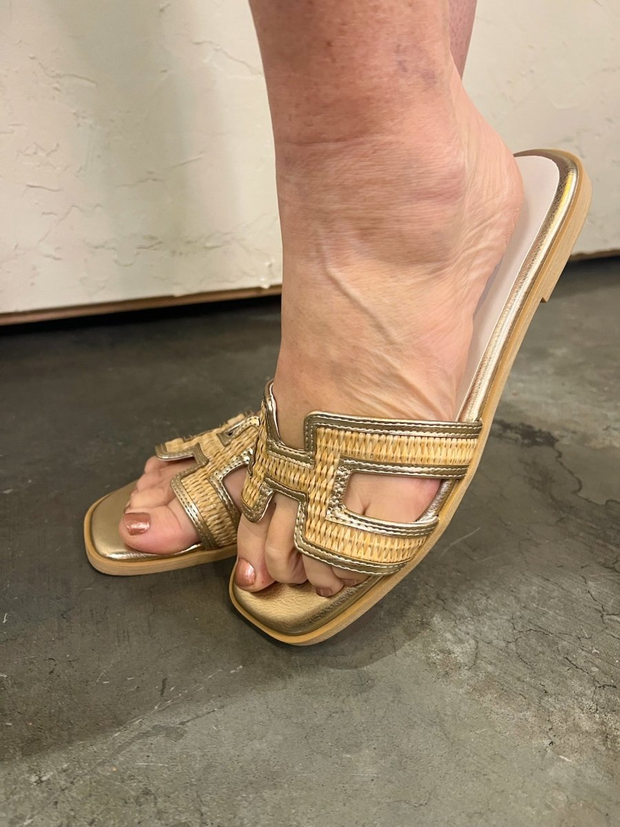 Ena Gold Cutout Raffia Sandal - Revel Boutique