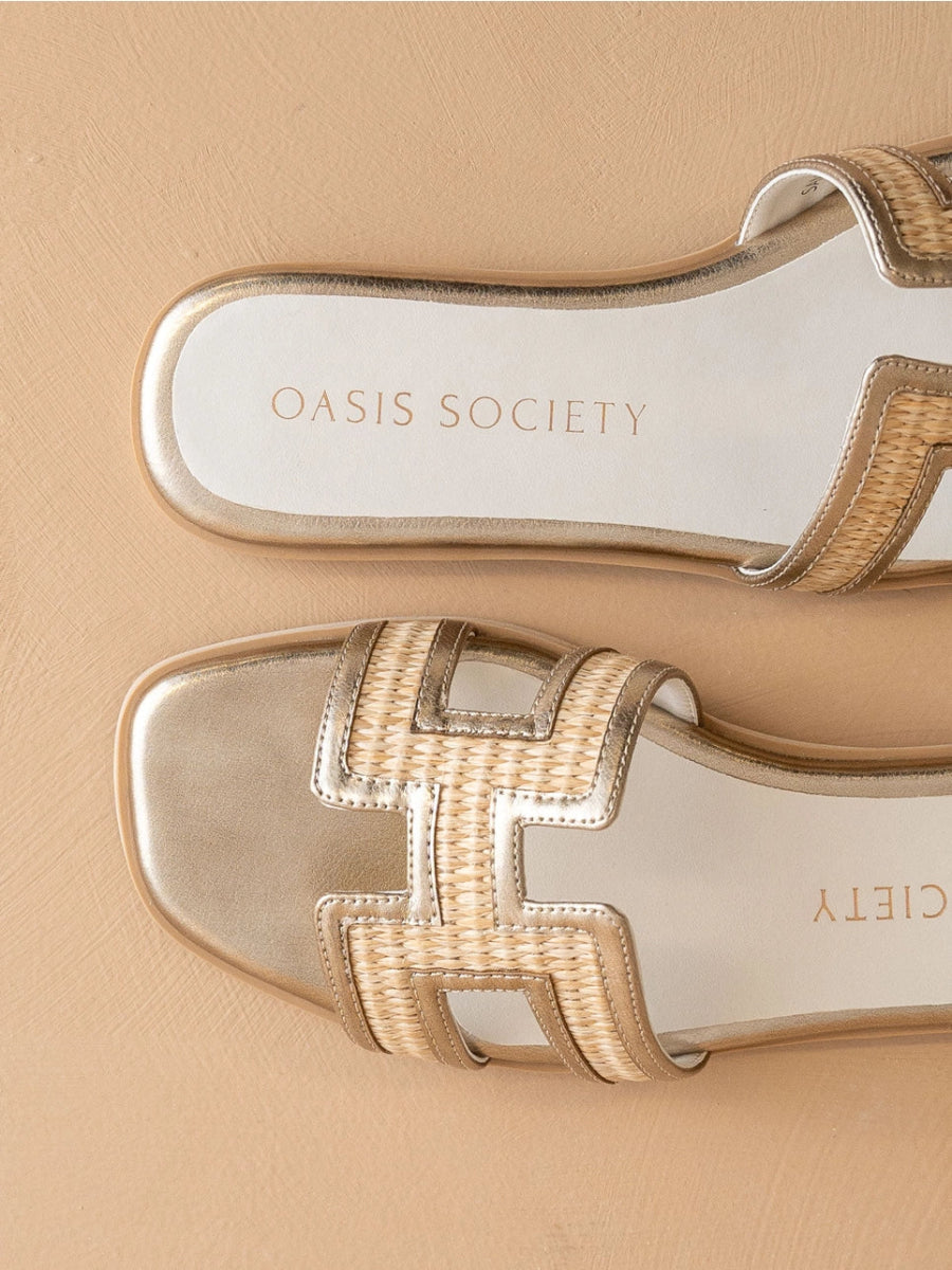 Ena Gold Cutout Raffia Sandal - Revel Boutique