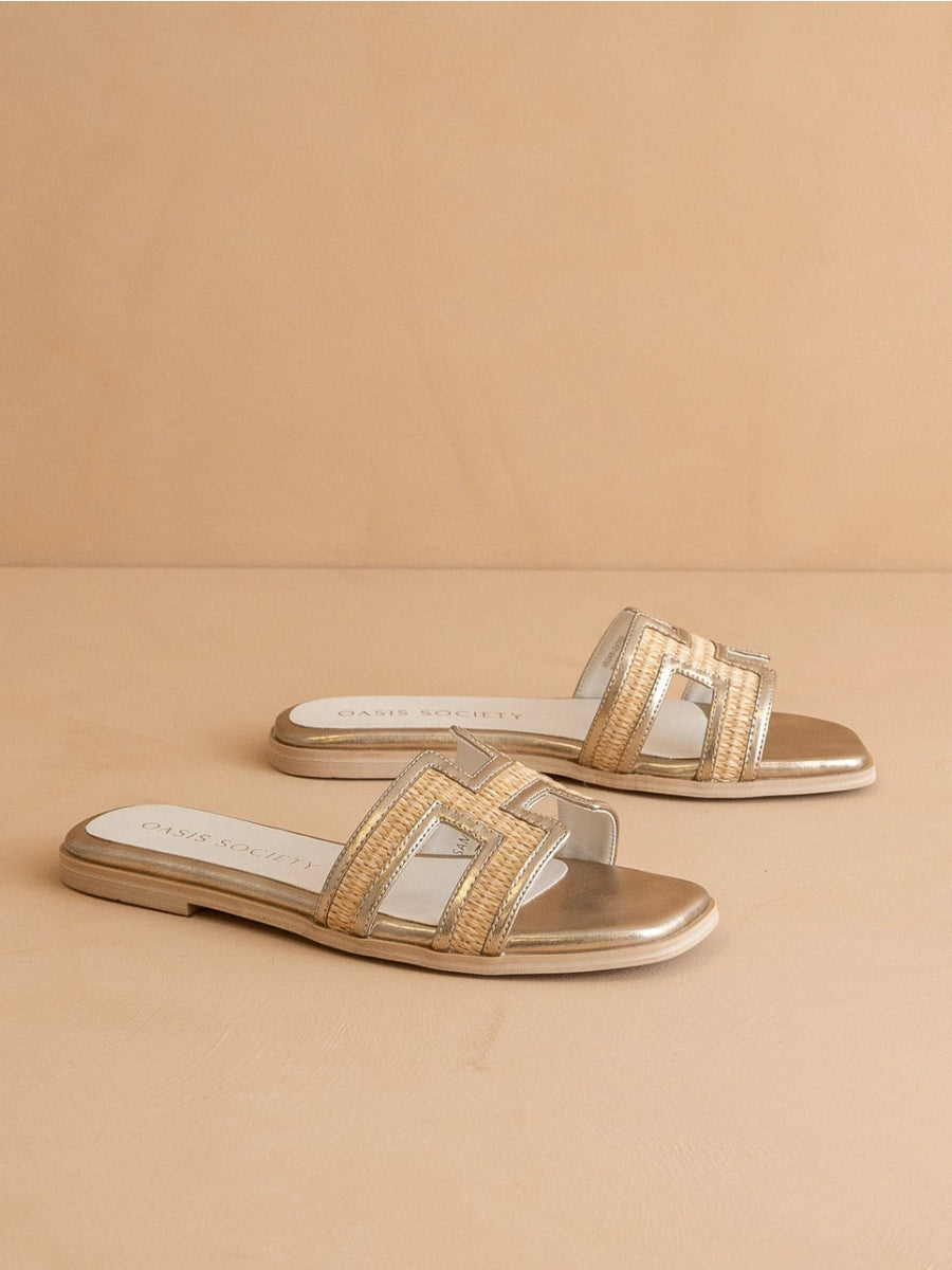 Ena Gold Cutout Raffia Sandal - Revel Boutique